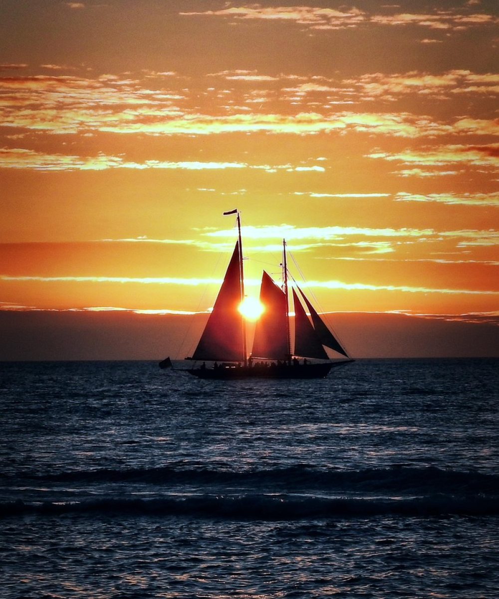 sailboat, sunset, sea, boat, dusk, nature, travel, adventure, outdoors
